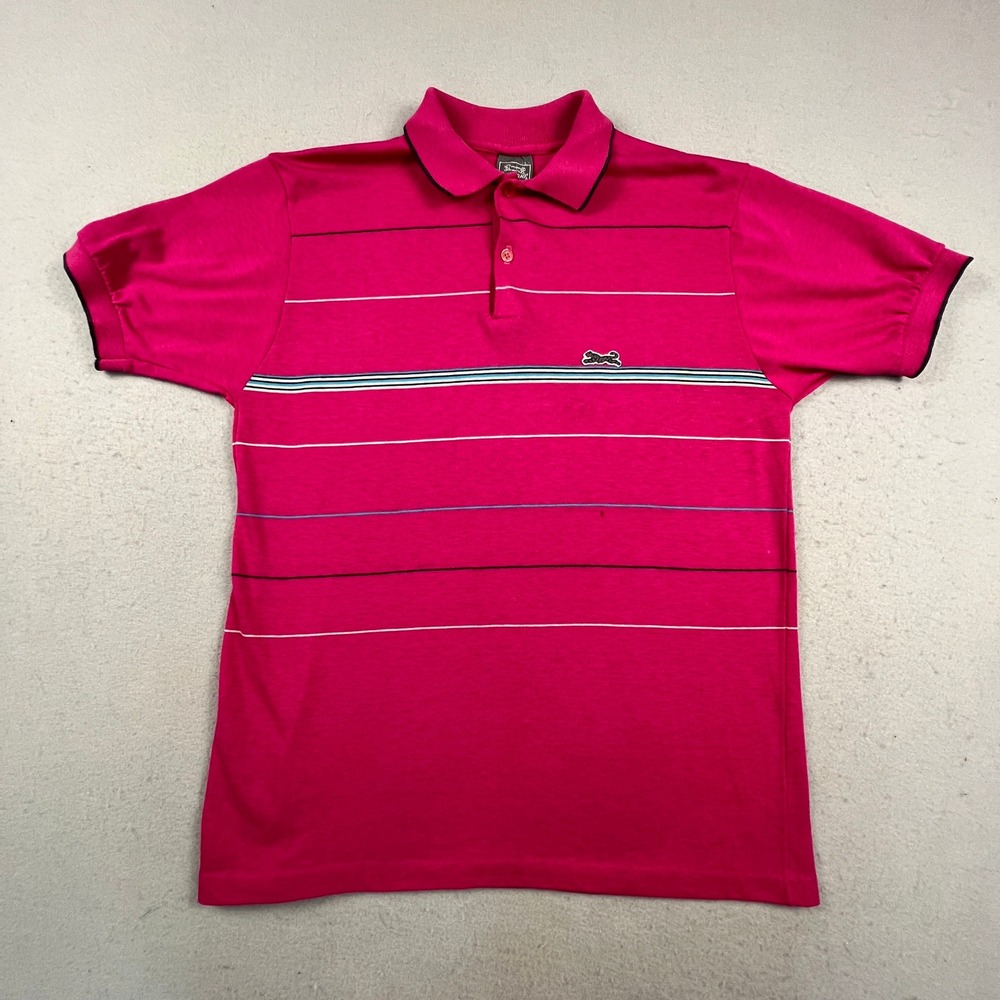 Le Tigre Polo Shirt Mens L Distressed Striped Short Sleeve VTG Made in USA